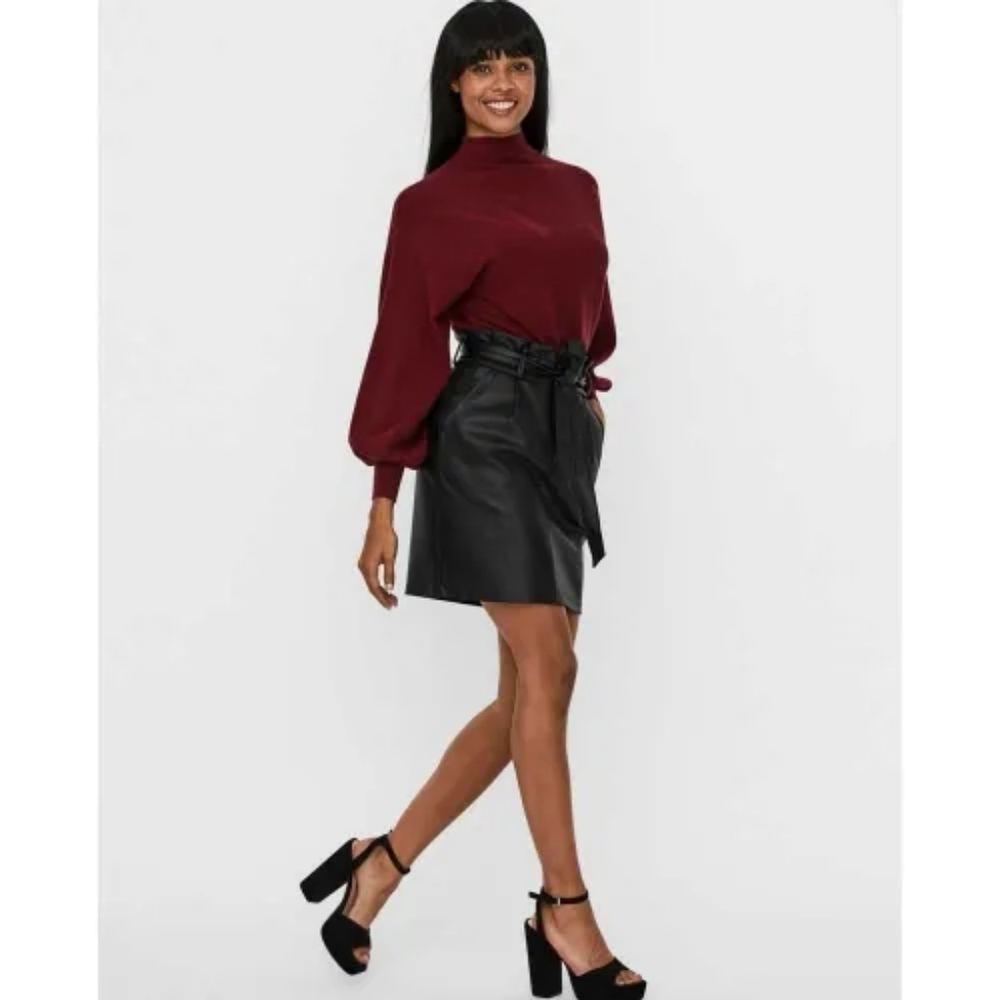 Vero Moda Eva Paperbag Waist Coated Mini Skirt